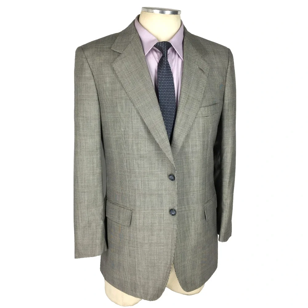 40R Brioni Italy Mens 2 Button 100% Wool Blazer Sport Coat Gray Glen Check